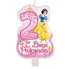 Свеча в торт "С днем рождения", цифра 2, Принцессы